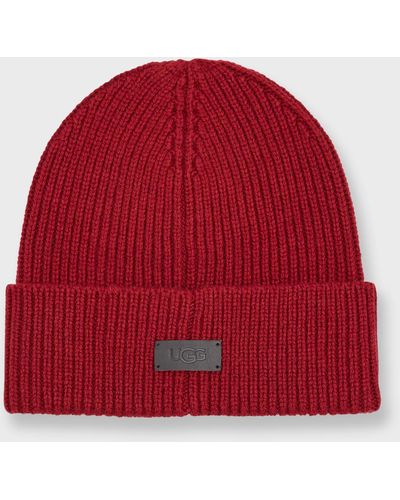 UGG Wide Cuff Ribbed Beanie Hat - Red