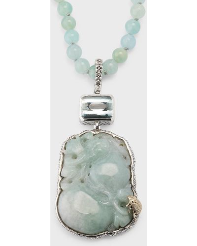 Stephen Dweck Vintage Hand-Carved Jade And Aquamarine Beaded Necklace - Blue