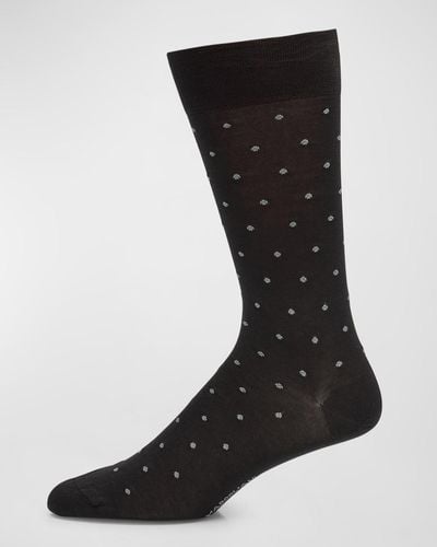 Marcoliani Pima Cotton Polka Dot Crew Socks - Black