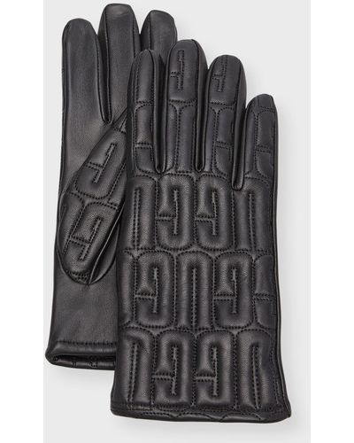 UGG Quilted Logo Leather & Cashmere Gloves - Gray