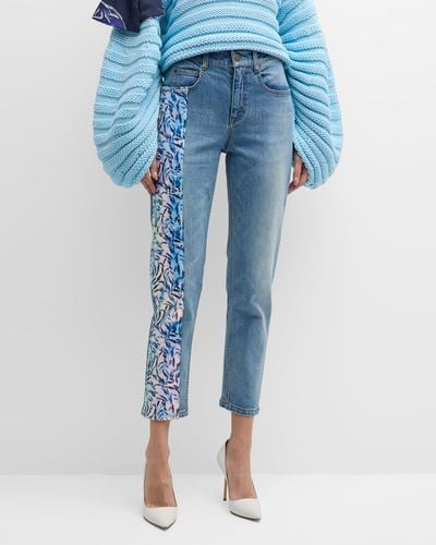 Hellessy Lily Sequin Chenille Paneled Skinny-Leg Ankle Jeans - Blue