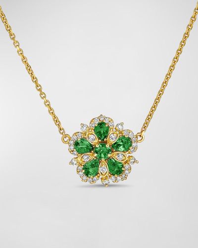 Tanya Farah 18k Yellow Gold Emerald And Diamond Flower Necklace - Metallic