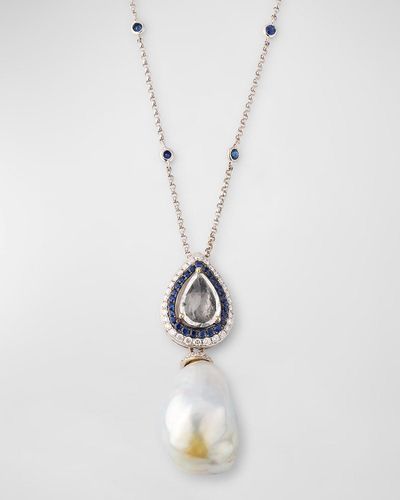 Belpearl 18K, Sapphire And Diamond Necklace With Pearl Pendant, 18"L - White