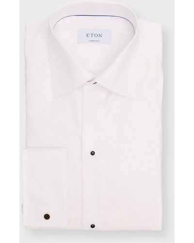 Eton Contemporary Fit Striped Glitter Bib Front Formal Shirt - White