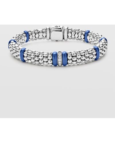 Lagos Blue Caviar Ultramarine Ceramic 1-diamond Link Smooth 9mm Rope Bracelet
