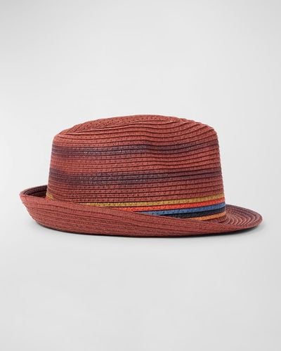 Paul Smith Trilby Bright Stripe Straw Fedora Hat - Red