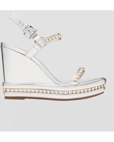 Christian Louboutin Metallic Strass Sole Wedge Sandals - White