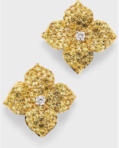 Piranesi 18K Pave Sapphire And Round Diamond Flower Earrings - Metallic