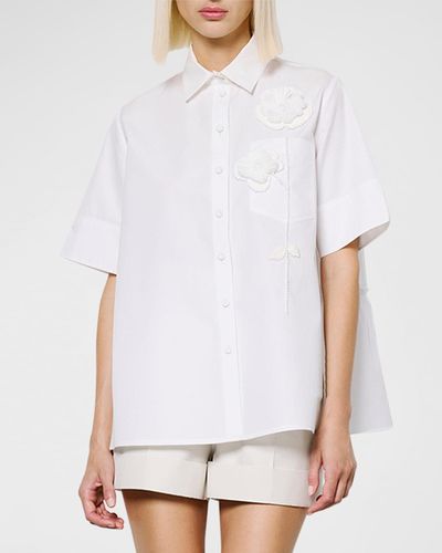 Dice Kayek Floral Embroidered Tiered-Back Collared Shirt - White