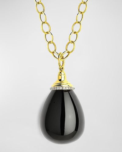 Syna 18k Yellow Gold Large Black Onyx Mogul Drop Pendant Necklace With Diamond Trim - Metallic