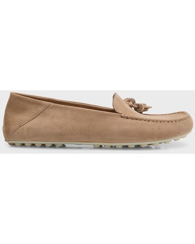 Loro Piana Suede Tassel Moccasin Loafers - Natural