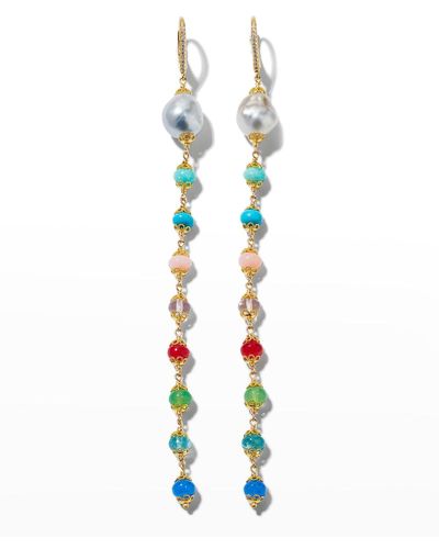 Fern Freeman Jewelry 18k Wire Wrap Line Earrings With Tahitian Pearls - White
