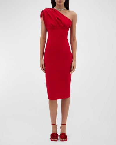 Rachel Gilbert Winnie One-Shoulder Midi Dress - Red