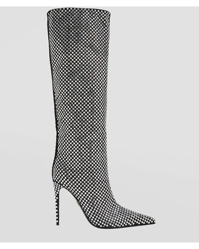 Dolce & Gabbana Strass Silk Tall Stiletto Boots - Gray