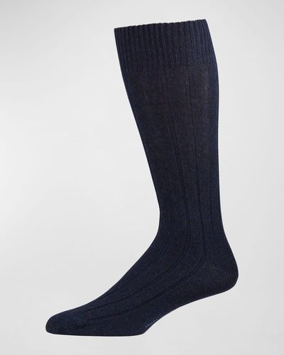 Marcoliani Ribbed Cashmere Dress Socks - Blue
