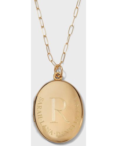 Sarah Chloe Charli Large Monogram Locket On Paperclip Chain, 36"L - Natural