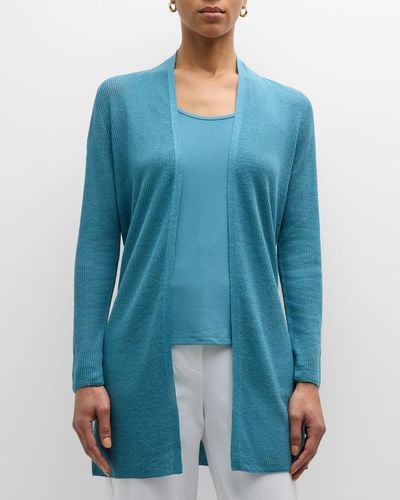 Eileen Fisher Ribbed Side-Slit Open-Front Cardigan - Blue