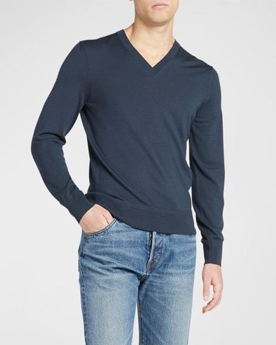 Tom Ford Merino Wool V-Neck Sweater - Blue