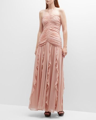 Veronica Beard Lucine Halter Ruched Fit-And-Flare Maxi Dress - Pink