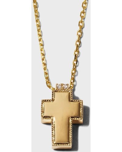 Frederic Sage Yellow Gold Firenze Ii Polished Cross Necklace With Milgrain Edge - Metallic
