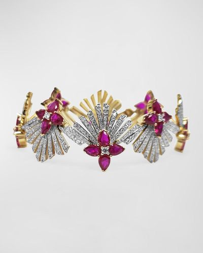 Stephen Dweck 18k Gold Ruby And Diamond Flower Bracelet - Multicolor