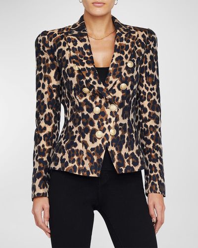 L'Agence Bethany Structured Jacquard Leopard Blazer - Black