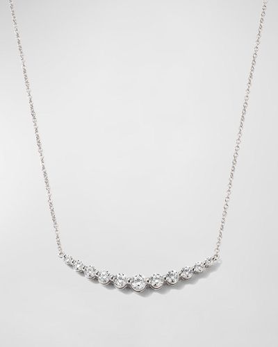 Memoire 18k White Gold Diamond Curved Bar Pendant Necklace