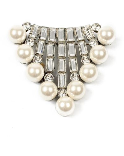 Ben-Amun Crystal Baguette & Pearly Brooch - White