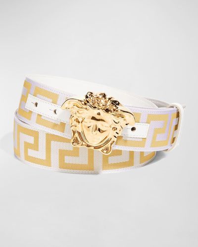 Versace Tonal Medusa/Greek Key Web Belt - Metallic