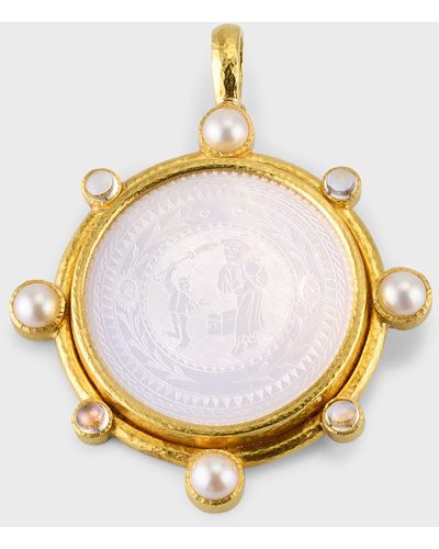 Elizabeth Locke 18th Century 35mm Gambling Counter Pendant With Pearls And Moonstone - Metallic