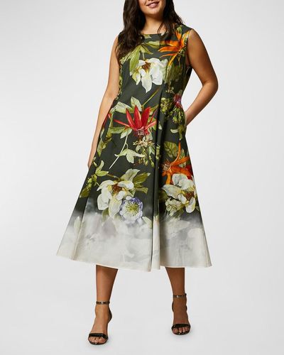 Marina Rinaldi Plus Size Trento Floral Pleated Midi Dress - Multicolor