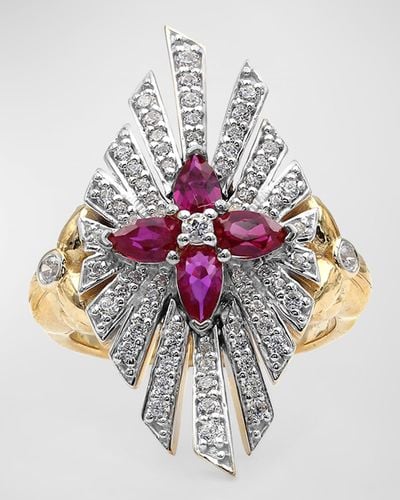 Stephen Dweck Ruby And Diamond Flower Statement Ring, Size 7 - Metallic