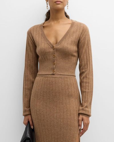 NAADAM Ribbed Cropped Wool-Cashmere Cardigan - Brown