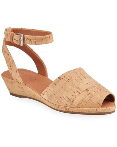 Gentle Souls Lily Cork Ankle-Wrap Demi-Wedge Sandals - Brown