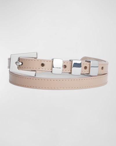 BY FAR Vic Semi-Patent Leather Skinny Belt - Natural
