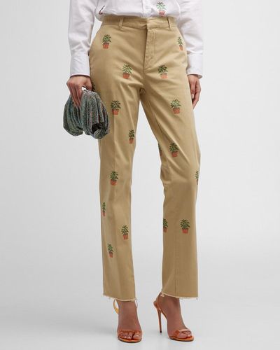 Libertine Lorangerie Strass Embellished Straight-Leg Ankle Chinos - Natural