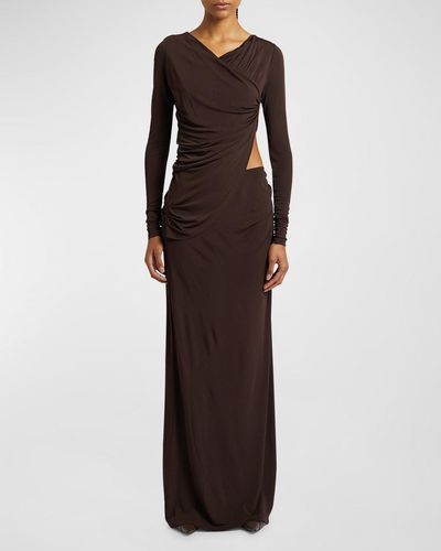 Christopher Esber Carved Fold Up Cutout Long-Sleeve Maxi Dress - Brown