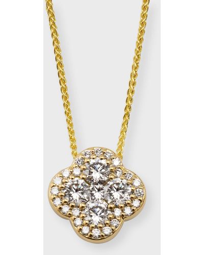 Neiman Marcus 18k Yellow Gold Pave Gh/si Diamond Flower Pendant On 18" Chain, 0.68tcw - Metallic