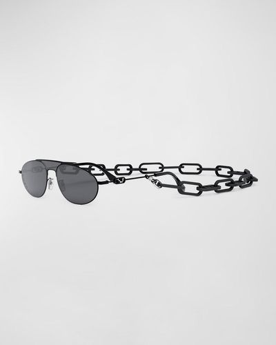 Fendi Double-Bridge Metal Oval Sunglasses - White