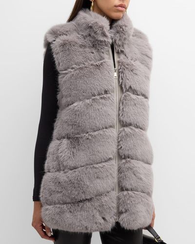 Adrienne Landau Striped Faux Fur Vest - Gray