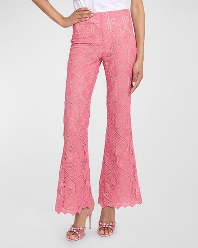Giambattista Valli Mid-Rise Crochet Knit Flare Pants - Pink