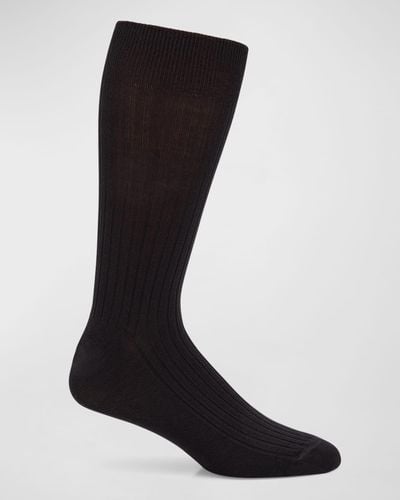 Neiman Marcus Ribbed Crew Socks - Black