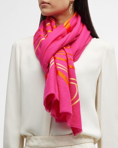 Janavi Bloom Beaded Merino Wool-Silk Scarf - Pink