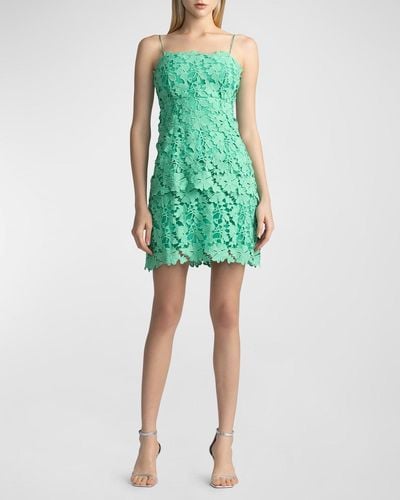 Zac Posen Sleeveless Tiered Floral Lace Mini Dress - Green
