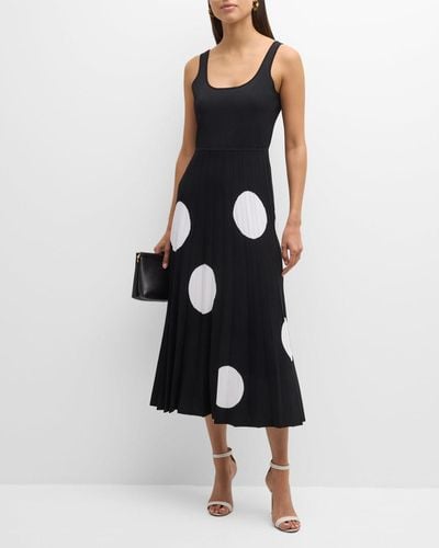 Carolina Herrera Pleated Polka Dot Knit Midi Dress - Black