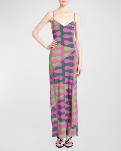 Emilio Pucci Abstract-Print Sleeveless Slit-Hem Maxi Slip Dress - Pink