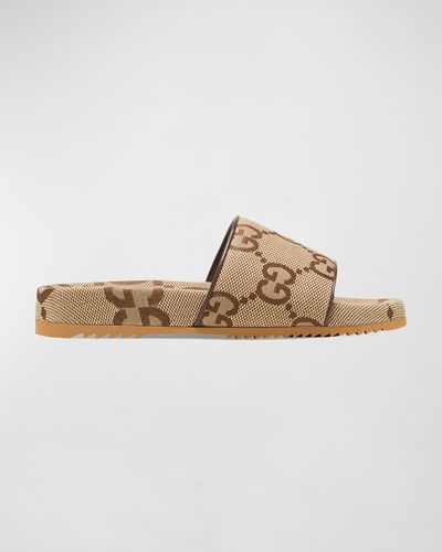 Gucci GG Leather-trimmed Slides - Brown