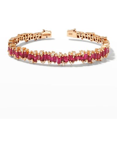 KALAN by Suzanne Kalan 18k Rose Gold Ruby & Diamond Cuff Bracelet - White