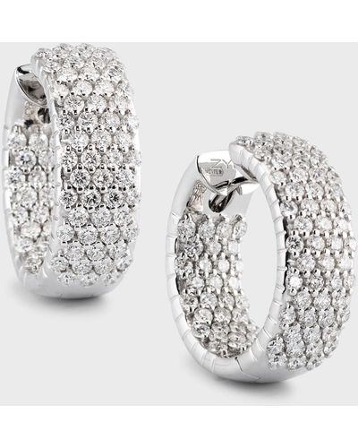 Zydo 18k White Gold Pave Hoop Earrings With Diamonds - Metallic