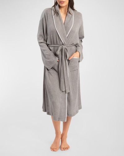 Andine Francesca Ribbed Lace-Trim Robe - Gray